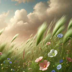 Serene Wildflower Meadow in the Wind – Nature Landscape Art