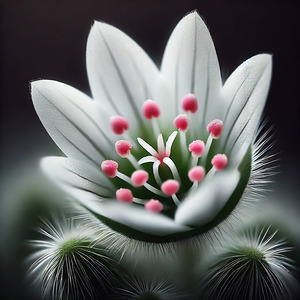 Stunning Macro Shot of a White and Pink Cactus Flower – Nature Photography