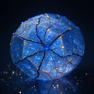 Cracked Futuristic Blue Sphere – A Digital Vision of Fragility and Light