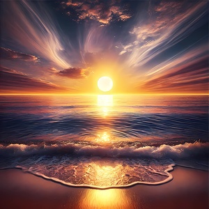 Majestic Sunset Over Ocean Waves – A Stunning Coastal View
