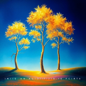 Vibrant Landscape with Golden Trees and Deep Blue Sky – Modern Flat Design Art