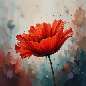 Ethereal Red Poppy with Water Droplets – Dreamlike Floral Artwork