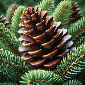 Close-Up of a Pine Cone Among Lush Evergreen Branches