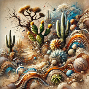 Surreal Desert Landscape – Vibrant Cactus & Abstract Nature Art