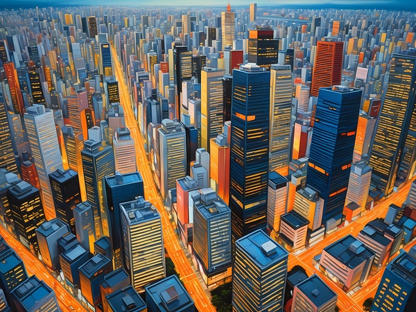 Futuristic City Skyline at Night – Vibrant Urban Metropolis Print