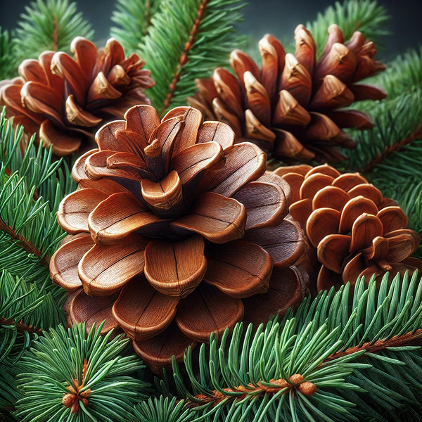 Close-Up of Pine Cones and Evergreen Branches – Nature’s Rustic Beauty Print