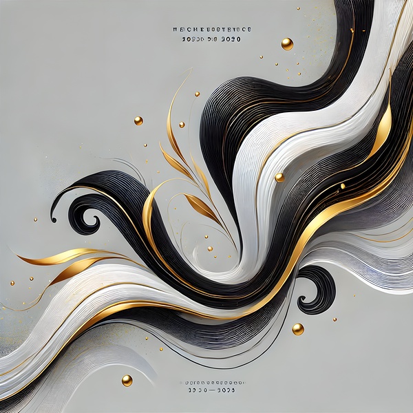 Elegant Abstract Fluid Art – Black White & Gold Flowing Design Print