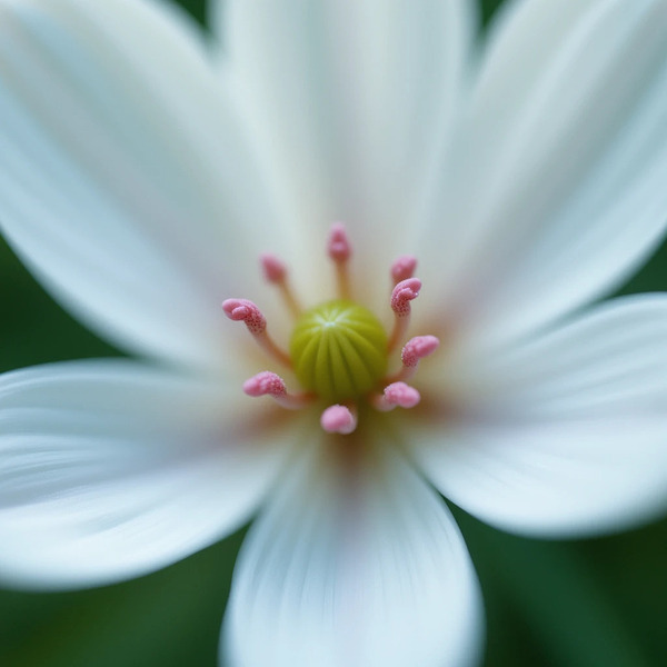 Macro Photography of a Delicate White Flower with Pink Stamens Print