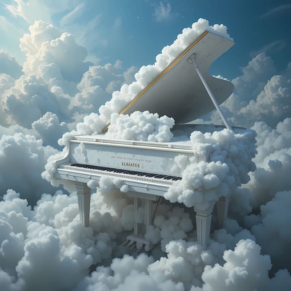 Heavenly Grand Piano Floating in the Clouds – Surreal Dreamlike Art Print