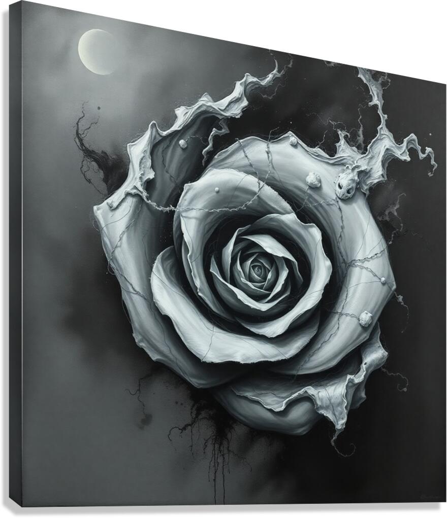 Surreal Monochrome Rose – Dark Abstract Fantasy Art Canvas Print