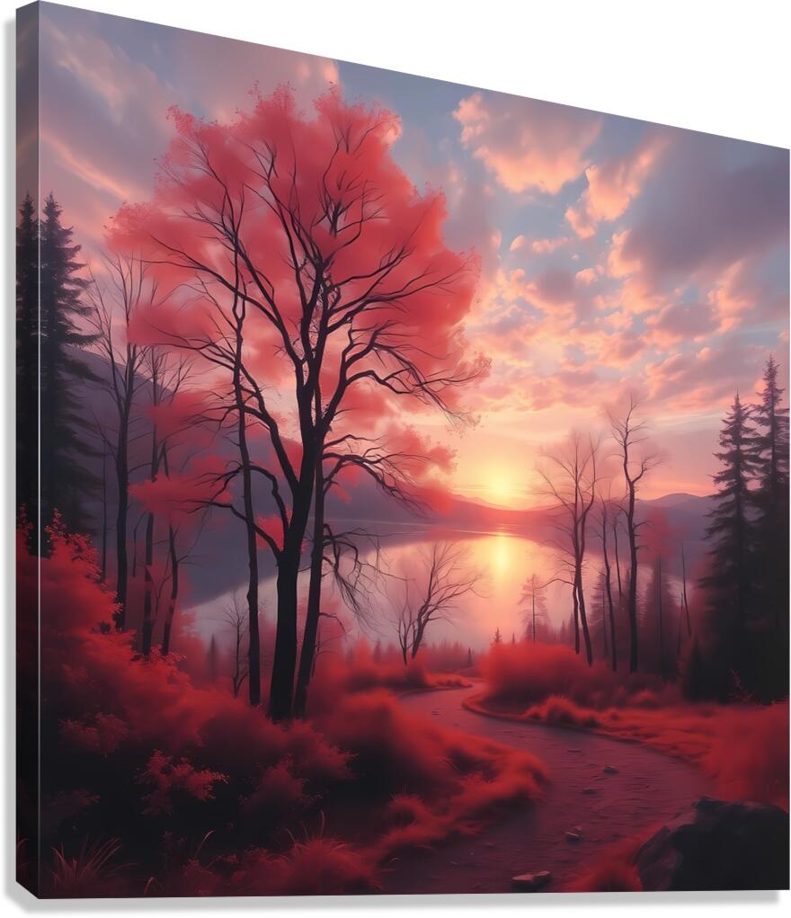 Surreal Autumn Landscape – Dreamlike Sunset Over a Mystical Forest Canvas Print