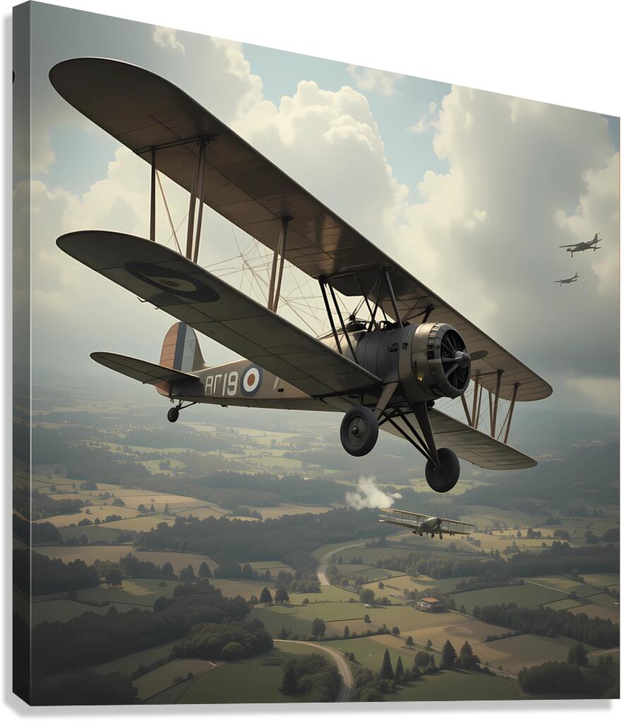 Vintage World War II Biplane Squadron in Flight Canvas Print