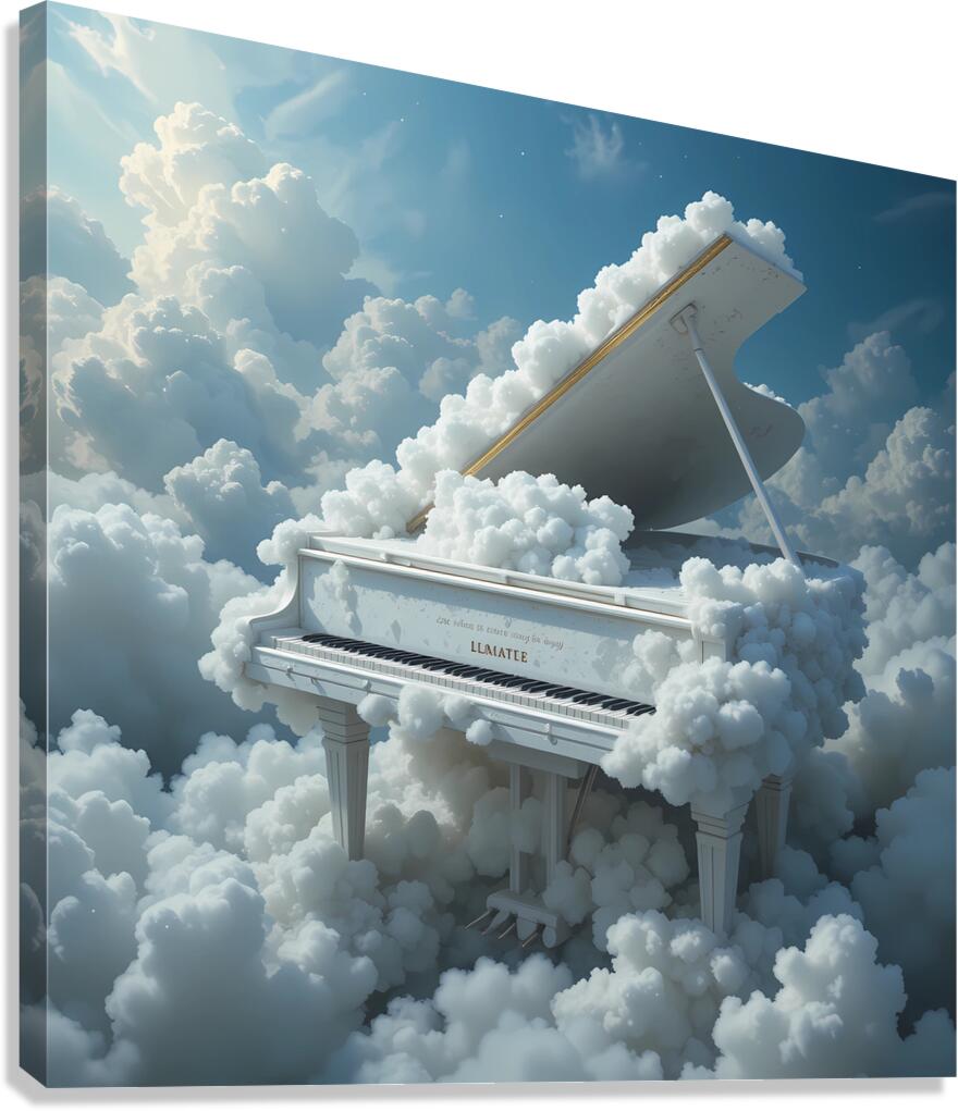 Heavenly Grand Piano Floating in the Clouds – Surreal Dreamlike Art Canvas Print