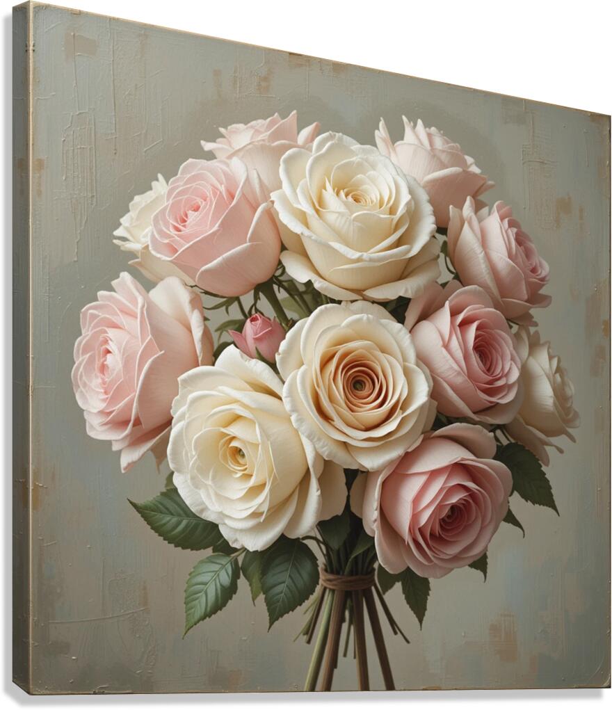 Elegant Bouquet of Pink and Cream Roses – Romantic Floral Arrangement Canvas Print