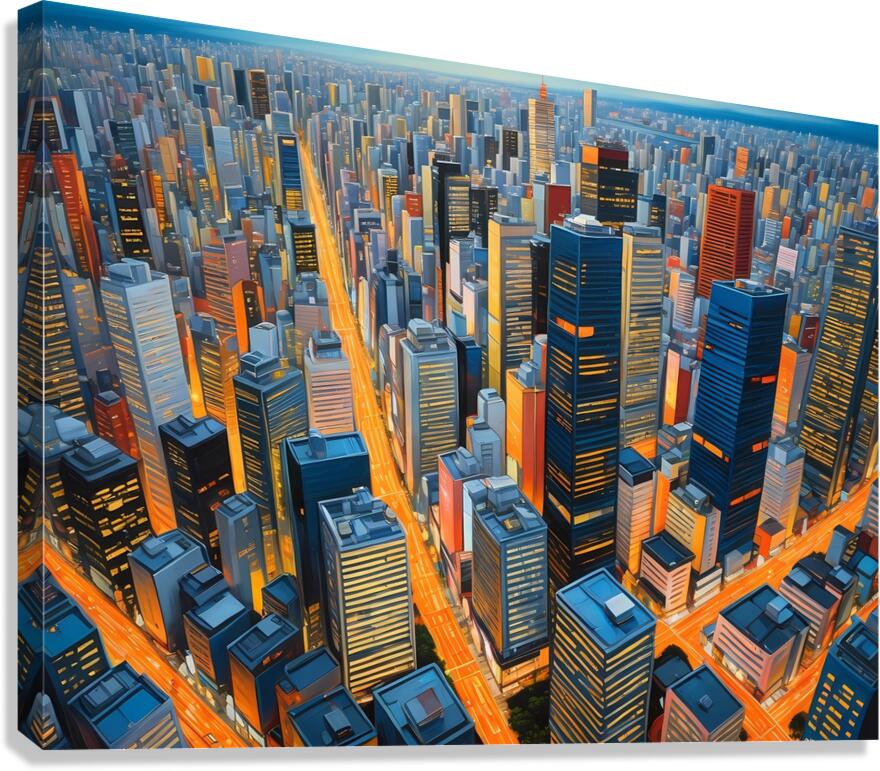 Futuristic City Skyline at Night – Vibrant Urban Metropolis Canvas Print