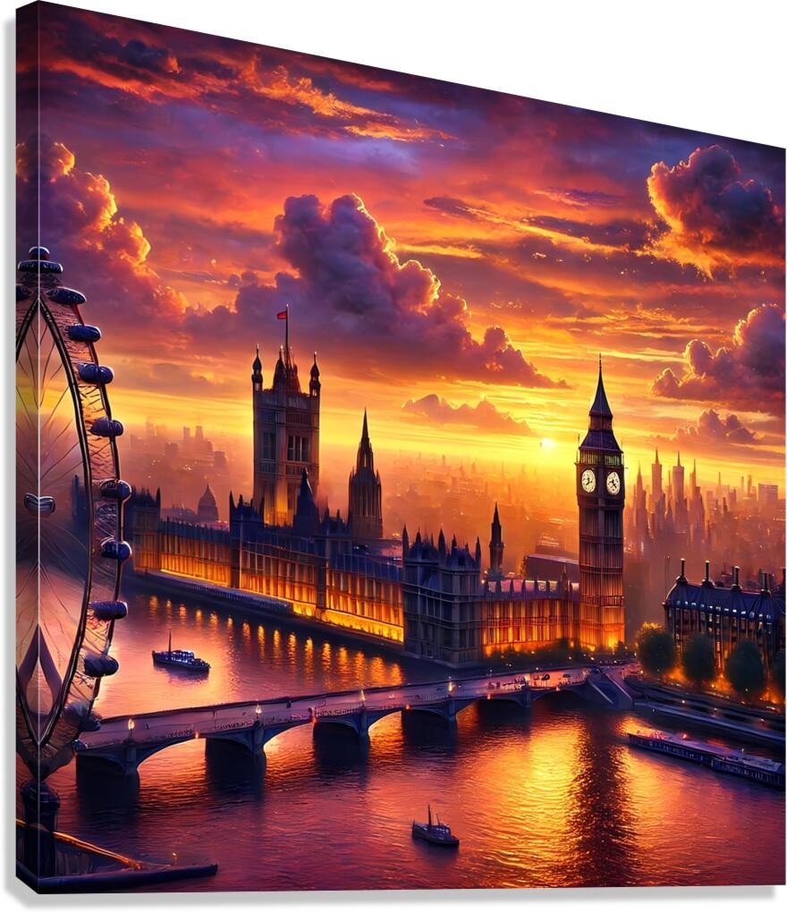 Stunning Sunset Over London – Big Ben & Thames River in Golden Light Canvas Print