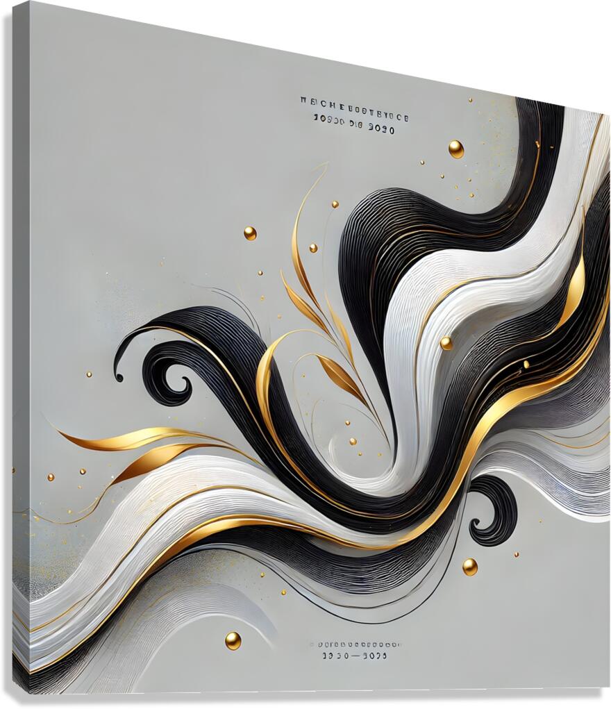 Elegant Abstract Fluid Art – Black White & Gold Flowing Design Canvas Print