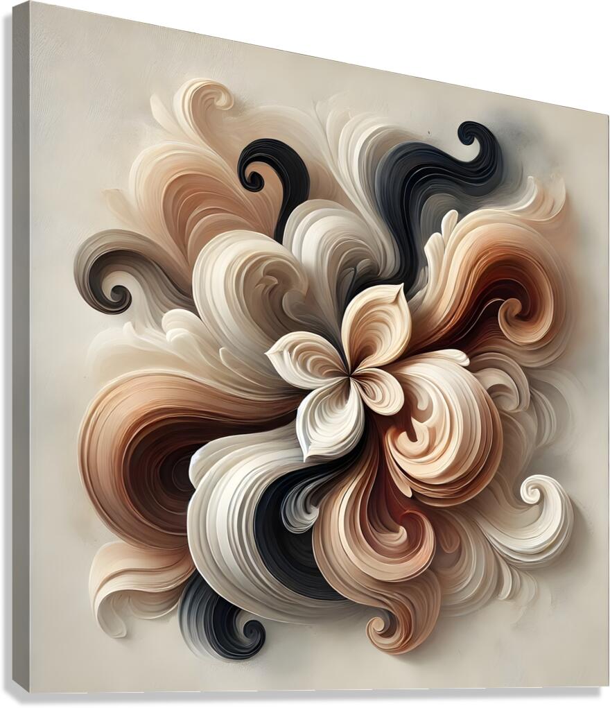 Elegant Abstract Floral Painting – Beige Brown & Black Swirling Artwork Canvas Print
