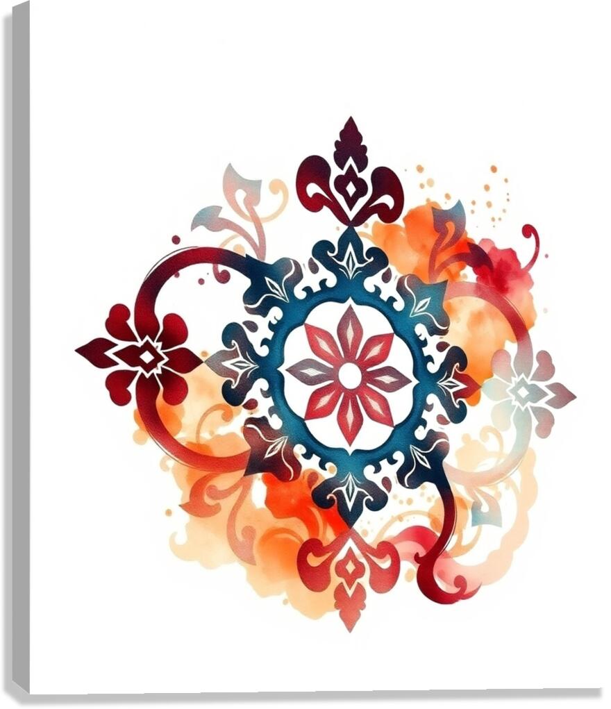 Traditional Ornamental Tattoo Art – Elegant Abstract Design in Burgundy and Canvas Print