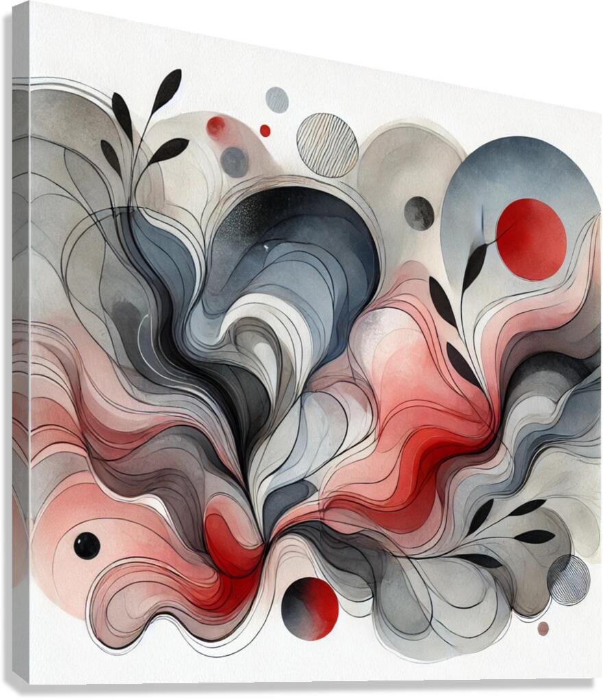 Modern Abstract Painting with Red Black and Gray Fluid Shapes Canvas Print