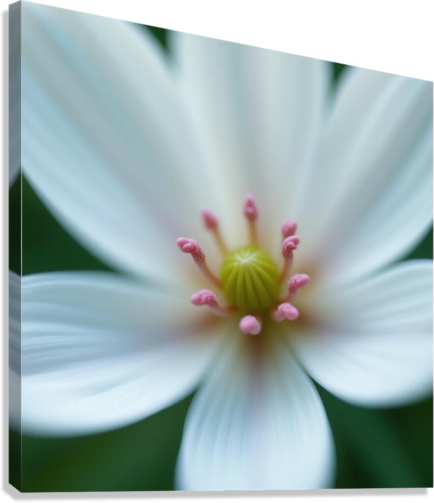 Macro Photography of a Delicate White Flower with Pink Stamens Canvas Print