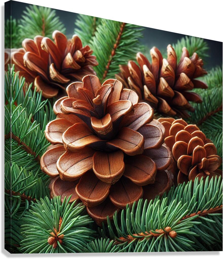 Close-Up of Pine Cones and Evergreen Branches – Nature’s Rustic Beauty Canvas Print