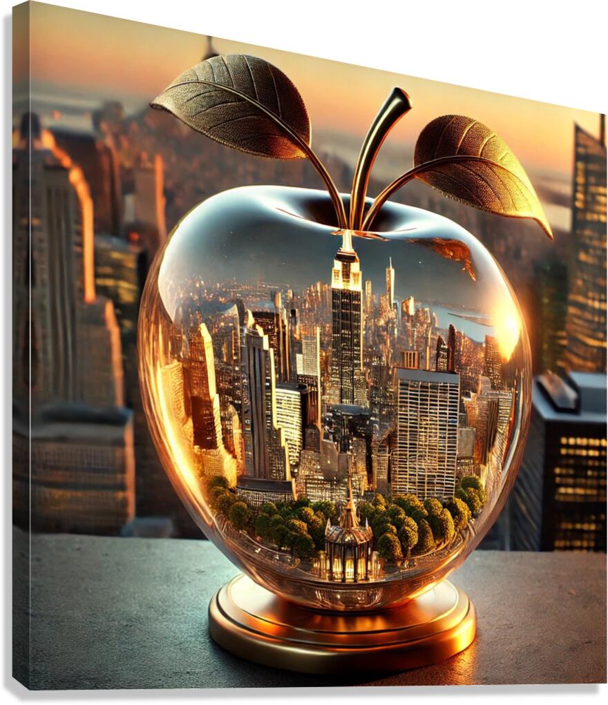 Golden Apple of New York – A Surreal Cityscape Reflection Canvas Print