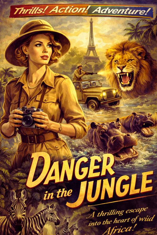 Danger in the Jungle. Vintage Hollywood Art. Giclee Paper- Wood- Metal- Canvas by Doug and Teresa Johnson