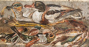 Ancient Roman Still Life Mosaic from Pompeii at Naples Archaeolo
