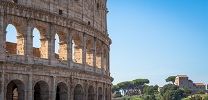 Rome Italy   Marcello Theater exterior with blue sky. Famous Ro