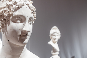 Art museum interior in Italy with famous ancient sculpture by A