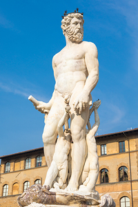 Florence Italy - Neptune Fountain. Marble sculpture Renaissanc