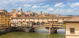Florence Italy - Circa June 2021: city landscape with Old Bridg