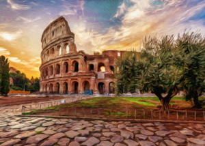 Rome Italy - Sunset behind the Colosseum - Creative illustratio