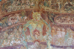 Fresco in the Cemetery with Satan and the medieval hell gothic 