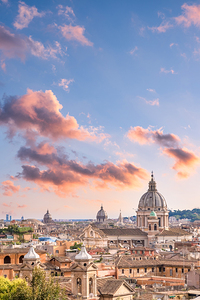 Rome Italy. Urban landscape blue sky with clouds church exter
