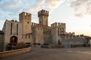 Sirmione Italy - castle on Garda lake. Scenic mediaeval buildin