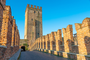 Verona Italy. Castelvecchio bridge on Adige river. Old castle s