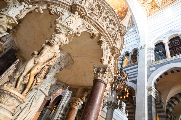 Pisa Italy - Cathedral interior. The pulpit Medieval art maste Print