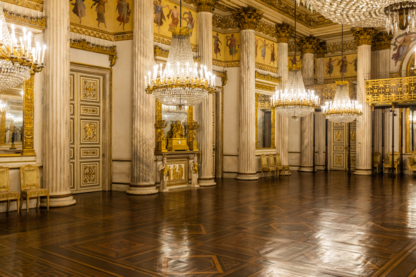 Turin Italy - Circa January 2022: romantic old ballroom interio Print