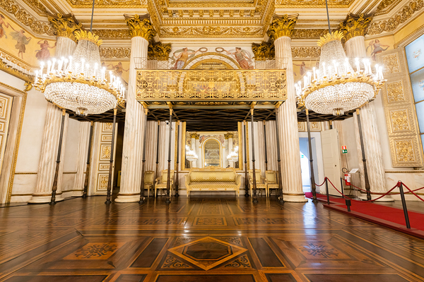 Royal Palace Ballroom. Luxury elegant ancient interior vintage  Print