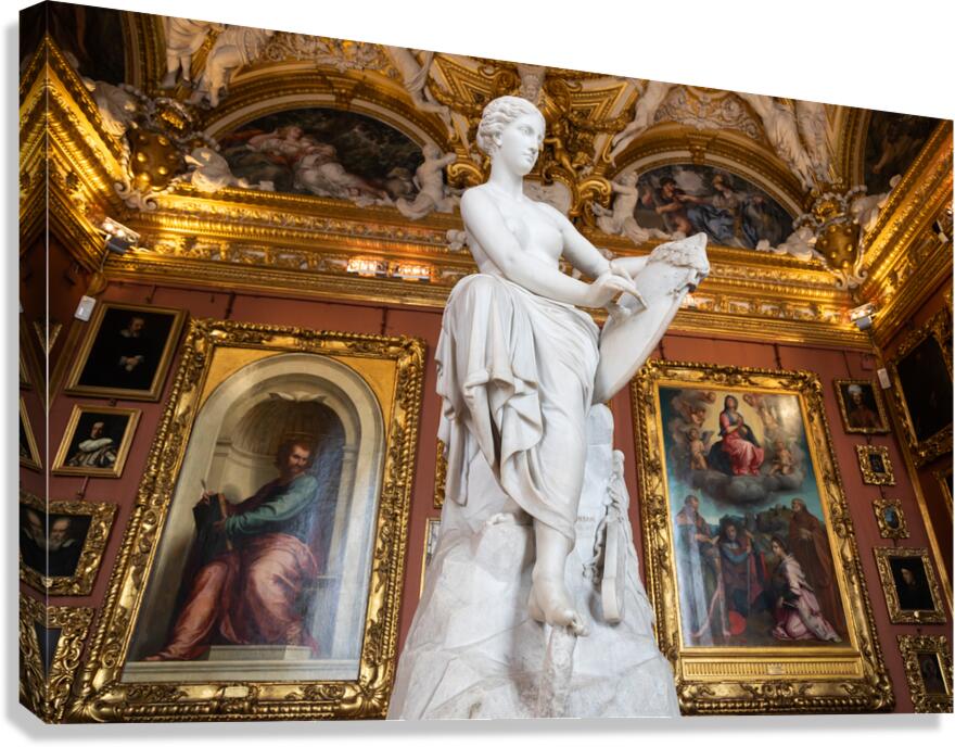 The room of Jupiter in Uffizi Museum with the statue of Victory Canvas Print