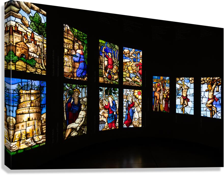Colored glass windows of the Duomo church   Milan cathedral 16t Canvas Print