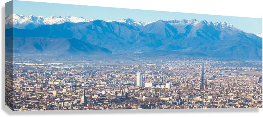 Turin Italy   panoramic view with Alps and blue sky Canvas Print