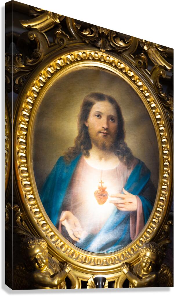 Bologna Italy   San Luca Sanctuary. Heart of Jesus Christ paint Canvas Print