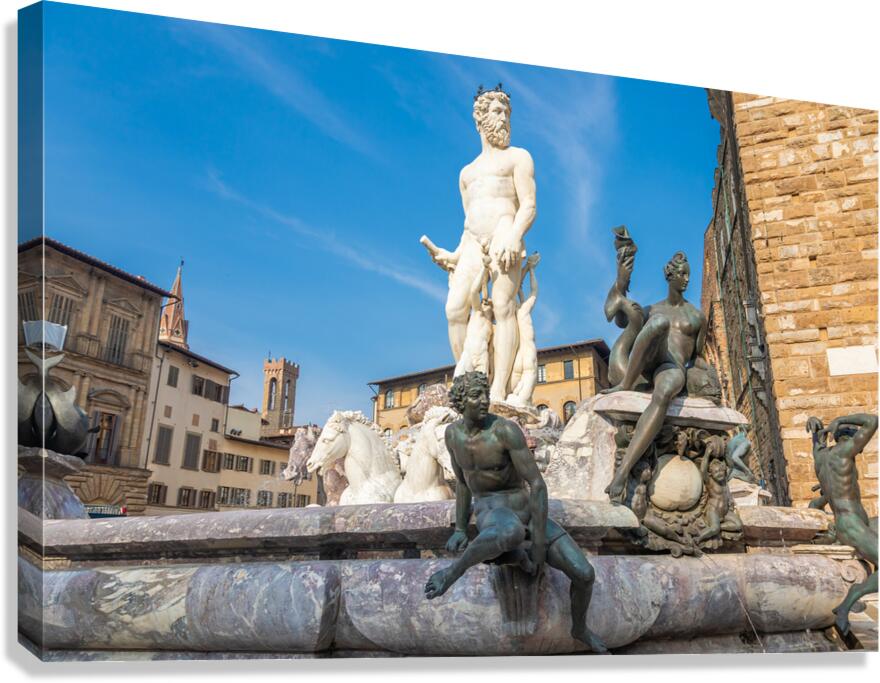 Florence Italy - Neptune Fountain. Marble sculpture Renaissanc Canvas Print