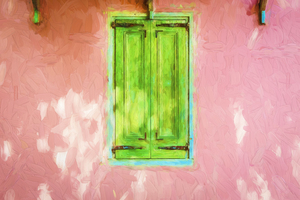 Green Shutters Pink Stucco Wall X100