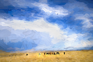 Wild Mustang Herd Grazing Abstract X100