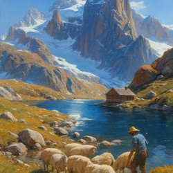 Mountain Majesty: Shepherd & Cabin Wall Art by Bilel Ghanem