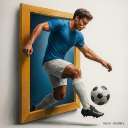 3D Soccer Wall Art – Dynamic Athlete Emerging from Frame | Bilel Ghanem Signa